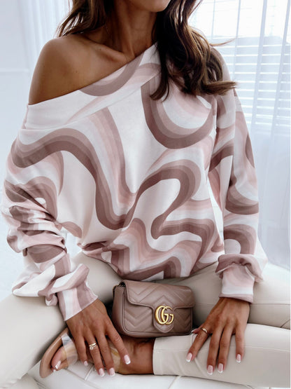 Printed Top with Off-Shoulder and Raglan Sleeves
