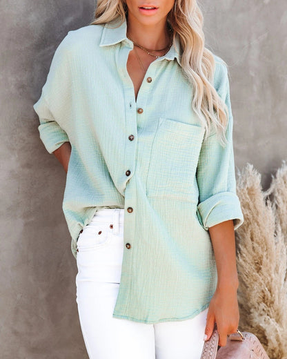 Oversized Solid Linen-Blend Shirt with Chest Pocket