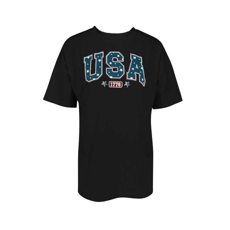 Oversized USA Graphic Print T-Shirt with Elbow Sleeves