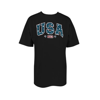 Oversized USA Graphic Print T-Shirt with Elbow Sleeves