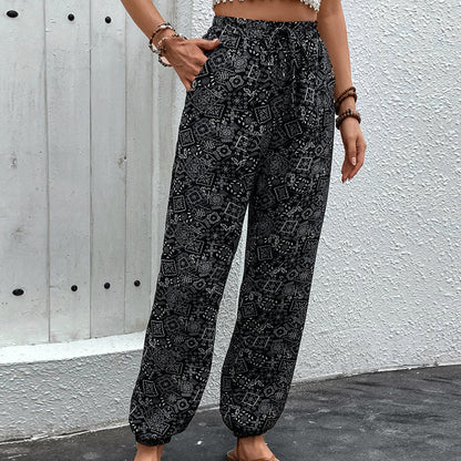 Ethnic Printed Jogger Pants with High Waist and Drawstring