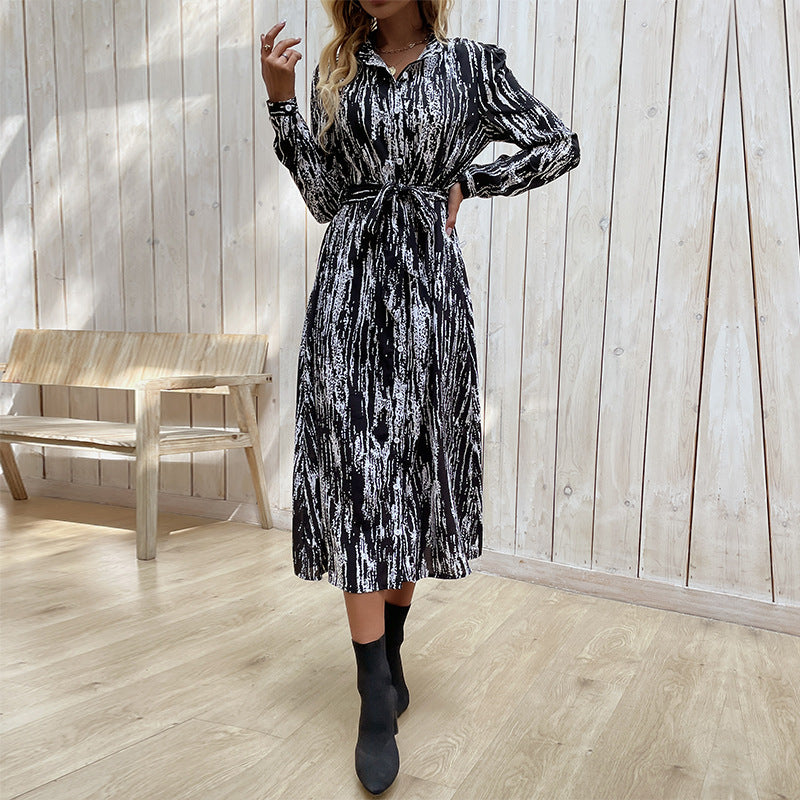 Tie-Dye Shirt Dress with Tie-Waist and Side Slit