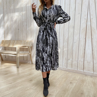 Tie-Dye Shirt Dress with Tie-Waist and Side Slit