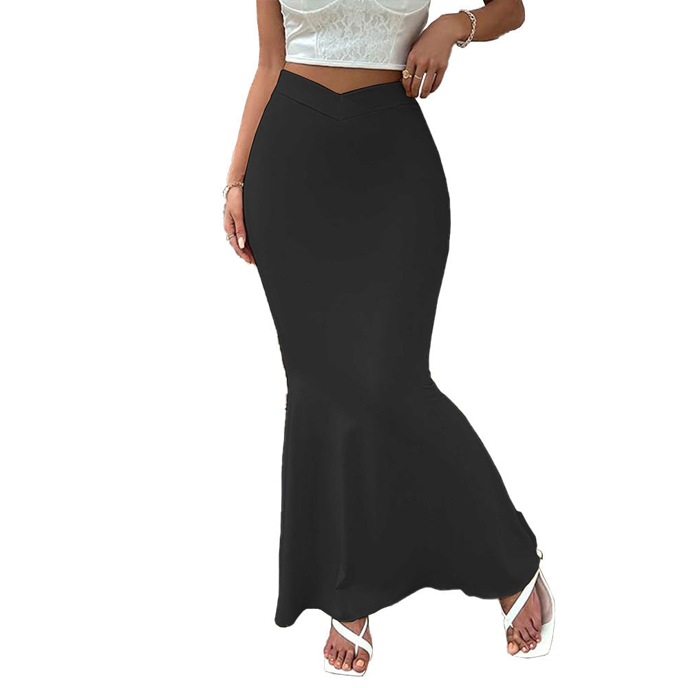 Mermaid Maxi Skirt with V-Waistband and Wrinkle-Resistant Finish