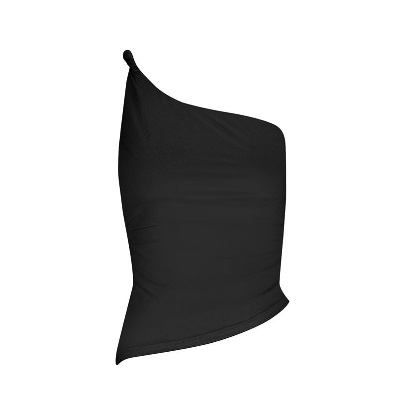 Solid Bodycon Cropped One-Shoulder Top with Draped Detail