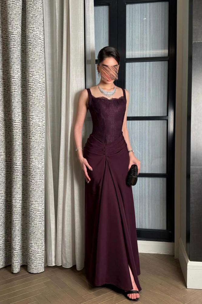 Sleeveless Evening Gown with Corset Lace Bodice and Draped Skirt