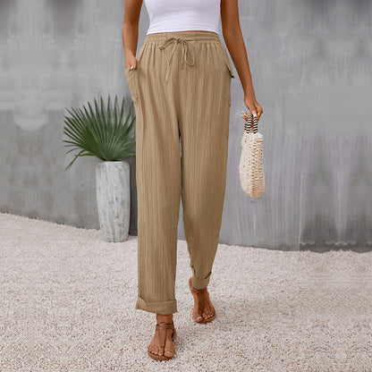 Relaxed Straight-Leg Pants with Drawstring Waist and Pockets