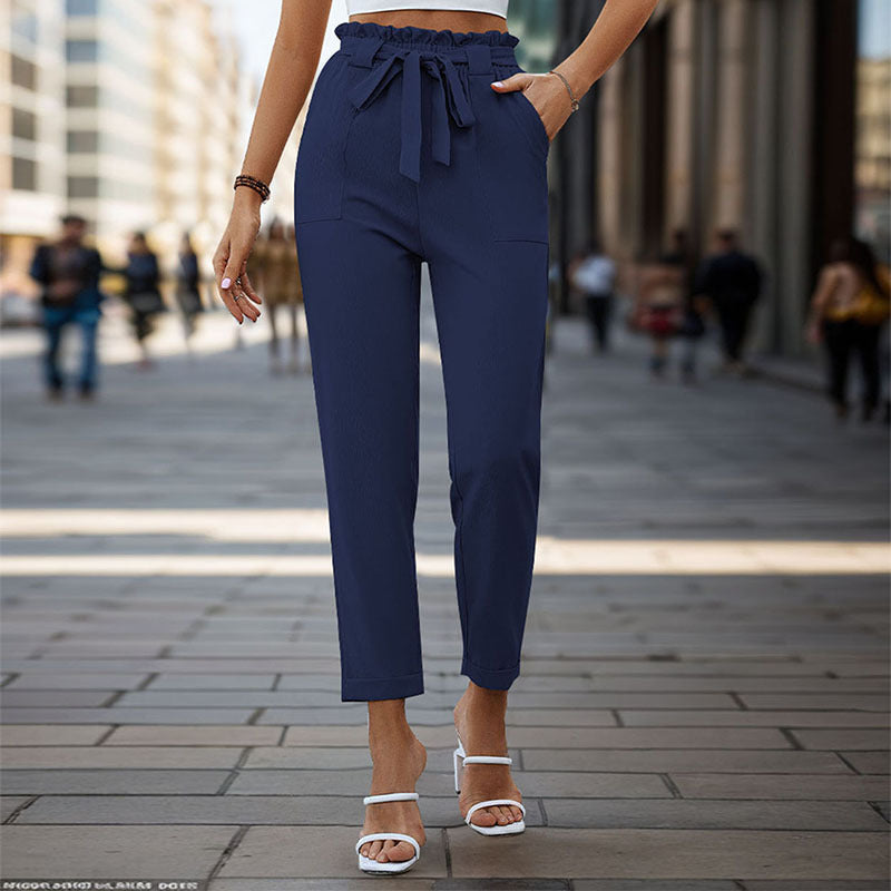 Straight-Leg Cropped Pants with Paperbag Tie-Waist