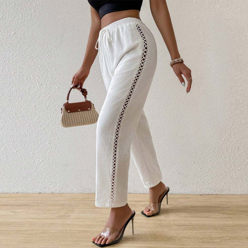 High-Waist Straight-Leg Cropped Pants with Hollow-Out Side Detail
