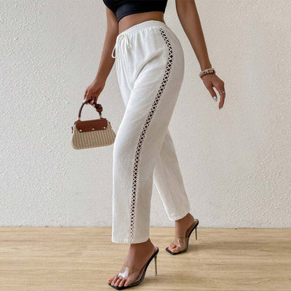 High-Waist Straight-Leg Cropped Pants with Hollow-Out Side Detail
