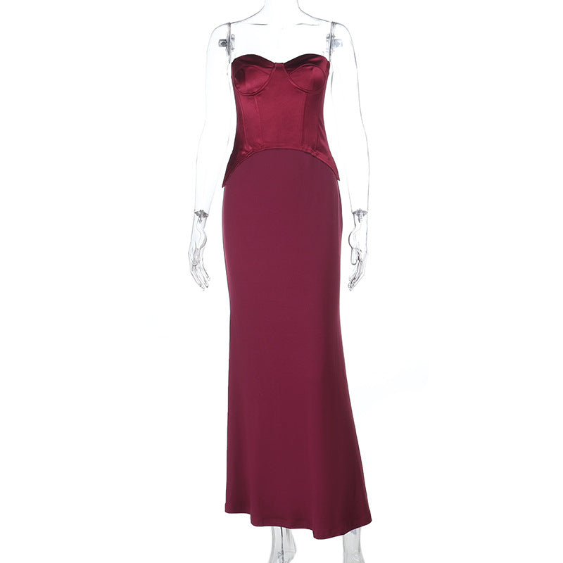 Strapless Sheath Maxi Dress with Boned Corset Bodice
