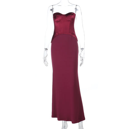 Strapless Sheath Maxi Dress with Boned Corset Bodice