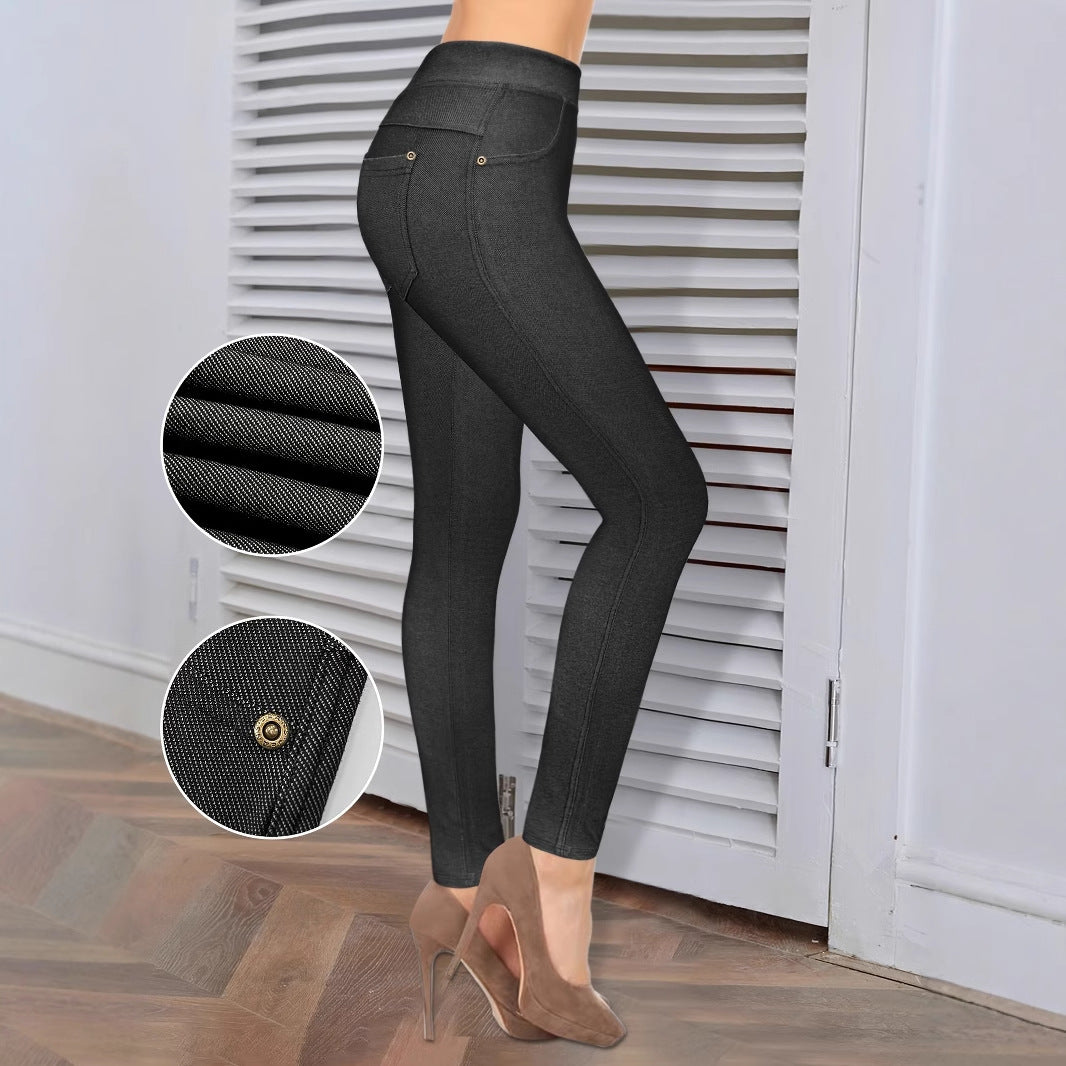 High-Waist Straight Leg Jeggings with Pockets