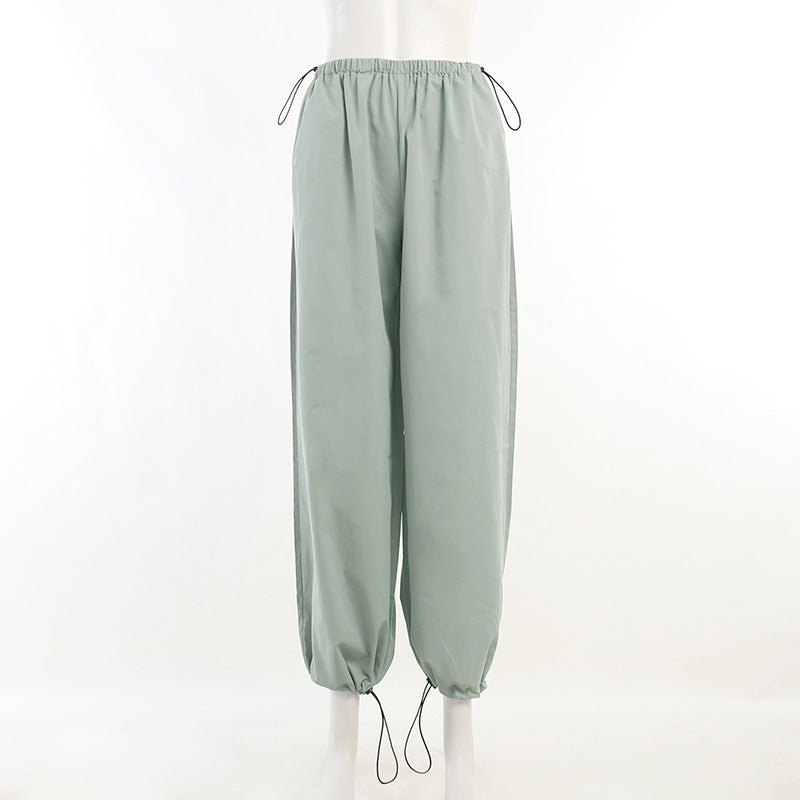 Loose Parachute Trousers with Drawstring Waist and Cuffs