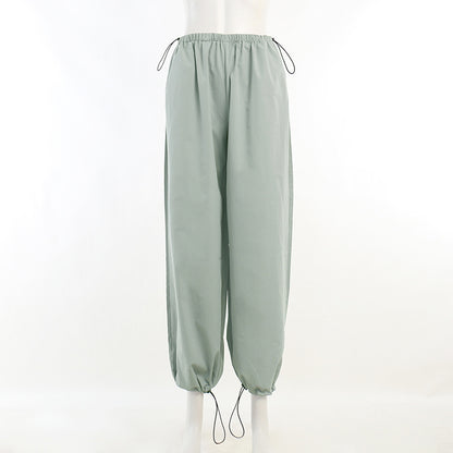 Loose Parachute Trousers with Drawstring Waist and Cuffs