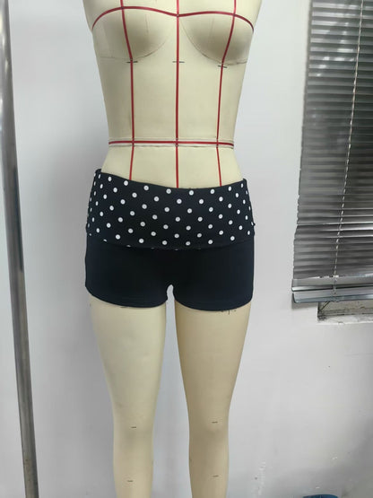 Polka Dot Bodycon Shorts with Fold-Over Waistband