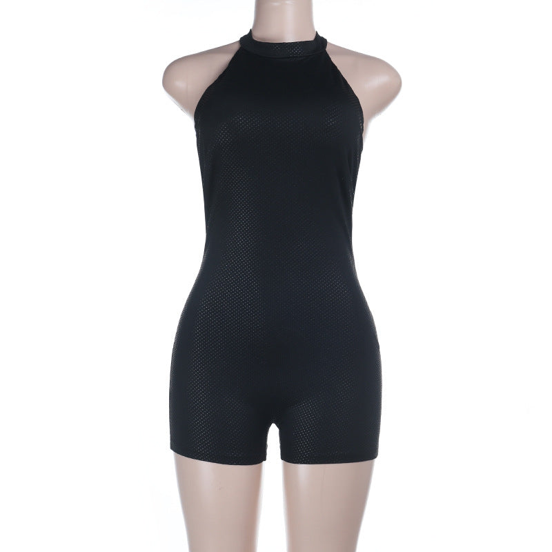 Bodycon Rhinestone Romper with Backless Halter Neck