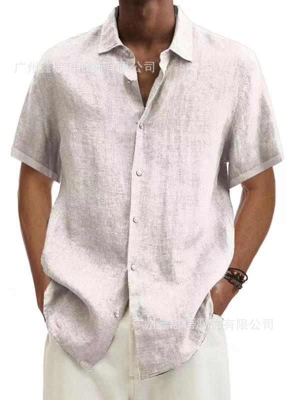 Solid Linen-Blend Short Sleeve Button-Down Shirt