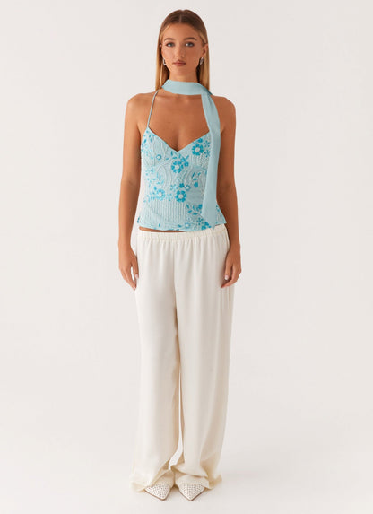 Floral Sequined Camisole Top with Matching Scarf