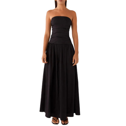 Strapless Ruched Maxi Dress with Dropped Waist