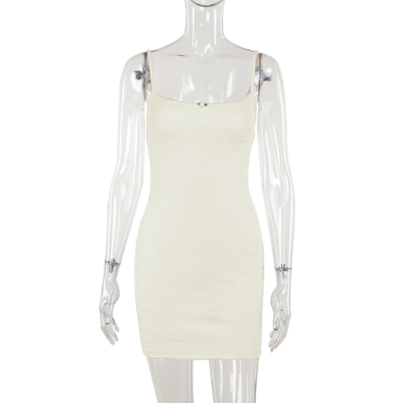 Lace Bodycon Mini Dress with Spaghetti Straps and Scoop Neck