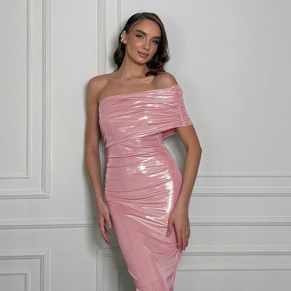 One-Shoulder Sleeveless Hip-Hugging Mini Dress Solid Color
