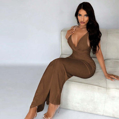 Bodycon Maxi Dress with Deep V-Neck and Ruched Detail