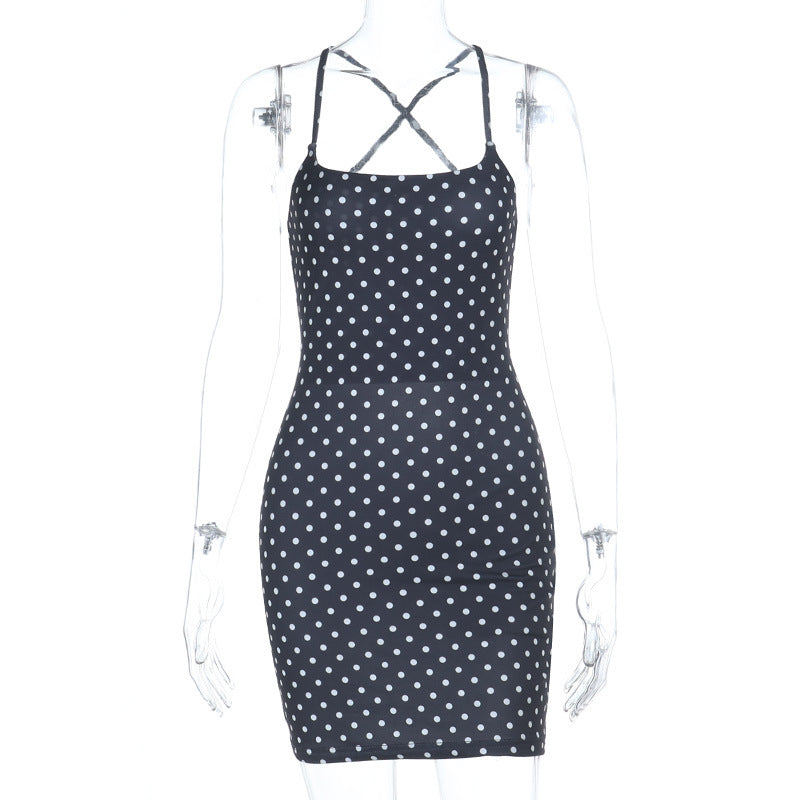 Polka Dot Bodycon Mini Dress with Spaghetti Straps