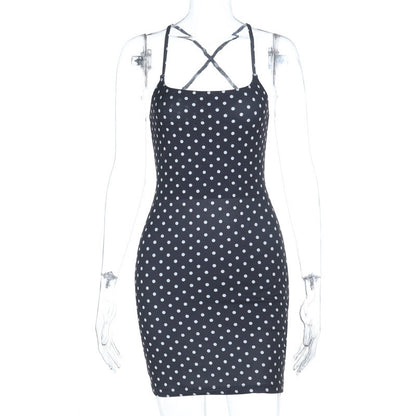 Polka Dot Bodycon Mini Dress with Spaghetti Straps