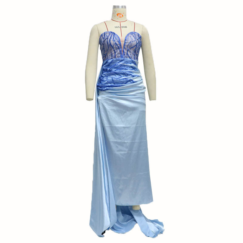 Sheath Evening Dress with Beaded Bodice and High Slit