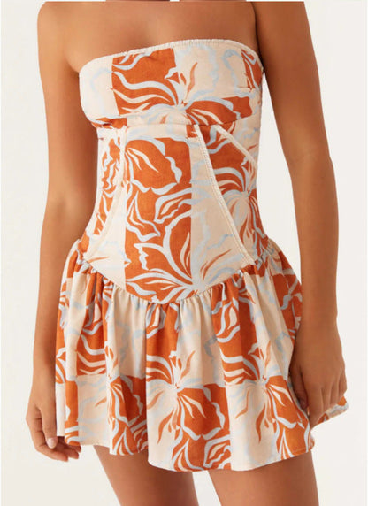 Strapless Tube Top Mini Dress with Spliced Drop Waist