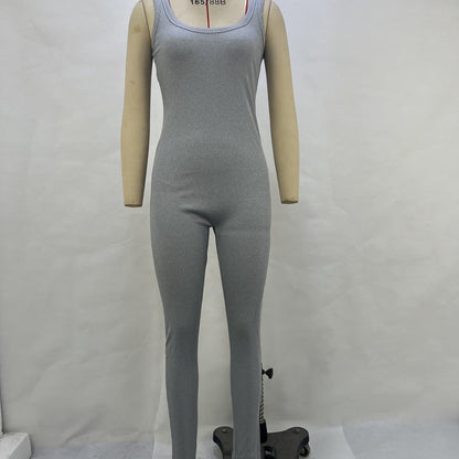 Sleeveless Ribbed Bodycon Jumpsuit with Square Neckline