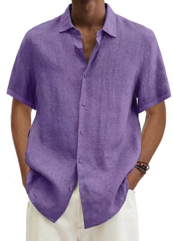 Solid Linen-Blend Short Sleeve Button-Down Shirt