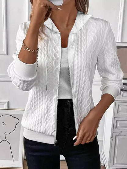Textured Knit Zip-Up Hoodie with Long Sleeves
