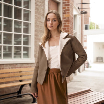 Suede Jacket with Fleece Lining and Lapel Collar