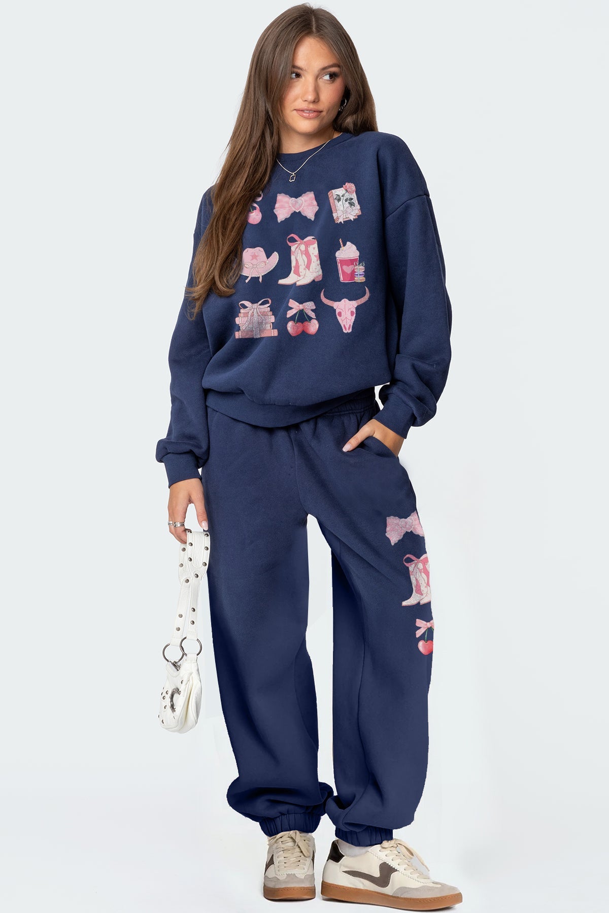 Oversized Sweatshirt and Wide-Leg Pants Set with Bow Print