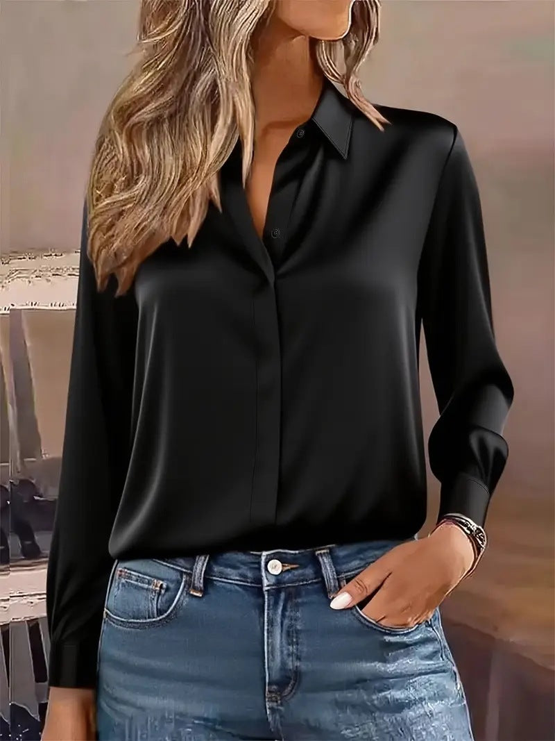 Solid Button-Down Shirt with Long Sleeves