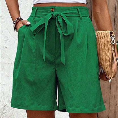 High-Waisted Relaxed Shorts with Self-Tie Bow Belt
