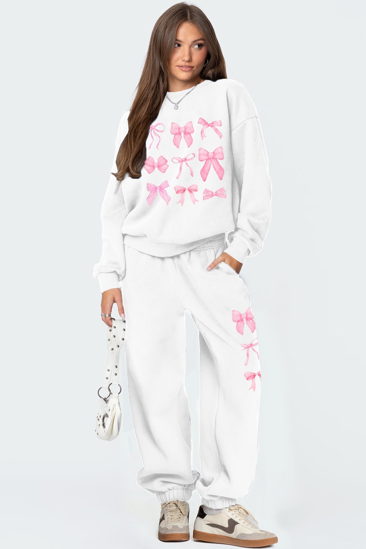 Oversized Sweatshirt and Wide-Leg Pants Set with Bow Print