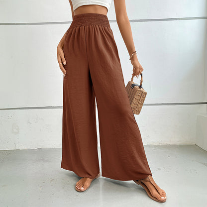Casual Wide-Leg Trousers with High Smocked Waist