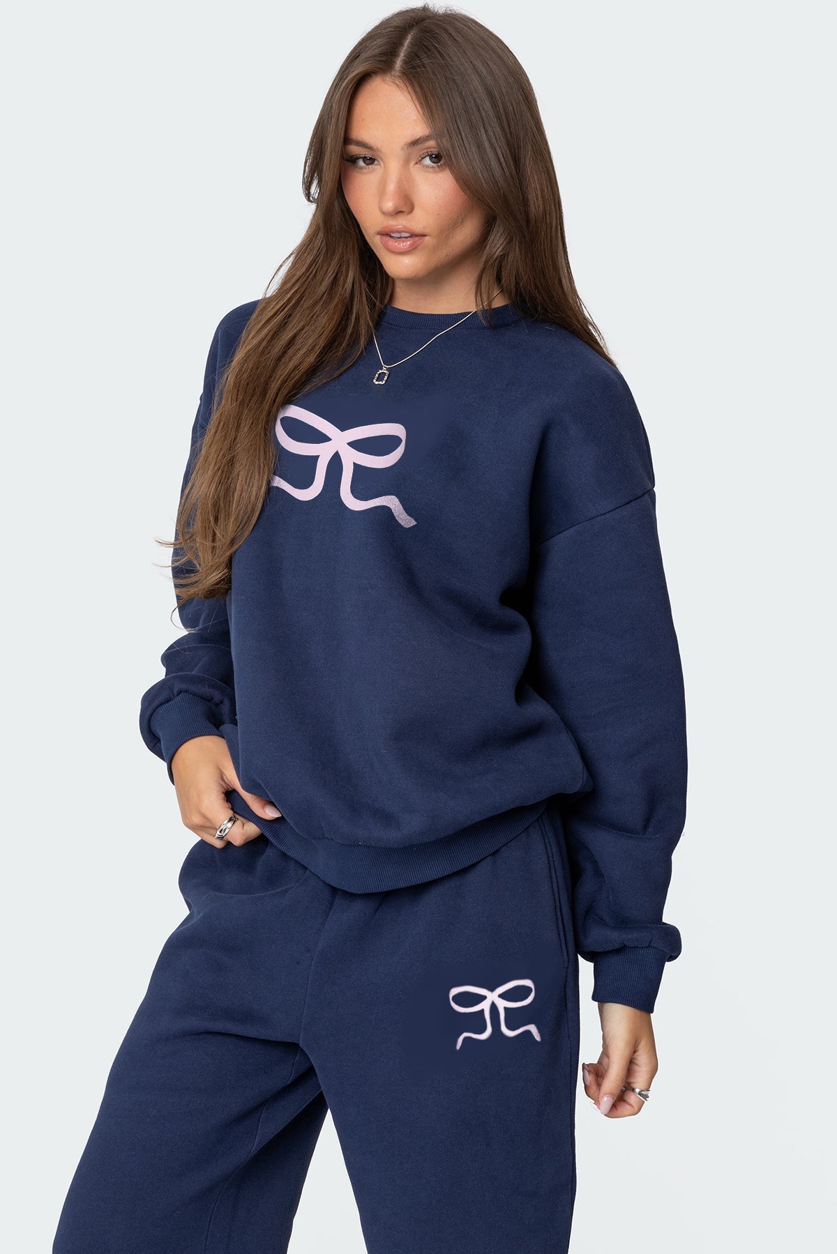 Oversized Sweatshirt and Wide-Leg Pants Set with Bow Print