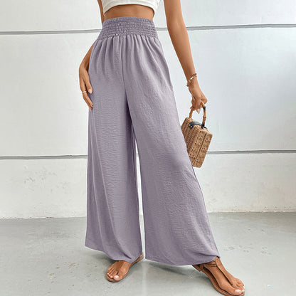 Casual Wide-Leg Trousers with High Smocked Waist