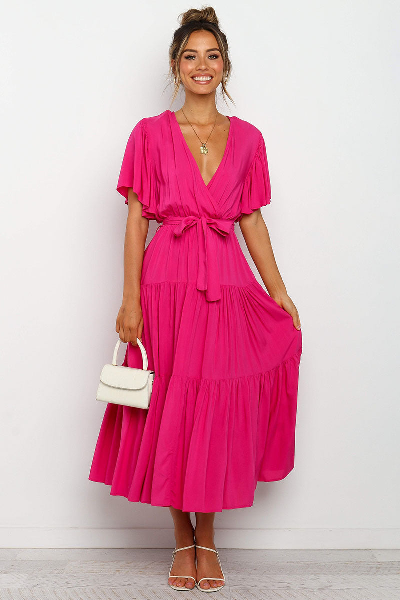 Tiered Maxi Dress with Wrap V-Neck and Flutter Sleeves