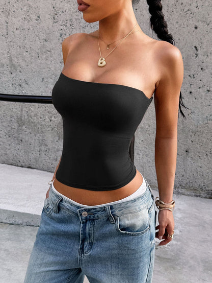 Solid Color Bodycon Tube Top with Cropped Hem