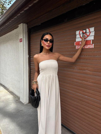 Smocked Tube Top Maxi Dress with Flowy Skirt
