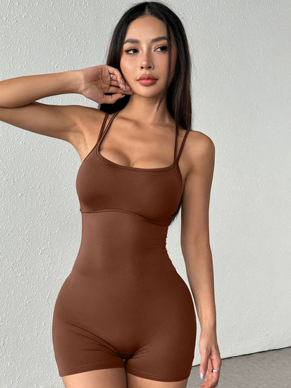 Bodycon Short Romper with High Waist and Double Straps