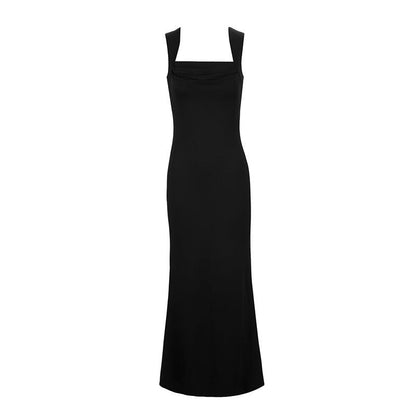 Solid Sheath Maxi Dress with Square Cowl Neck