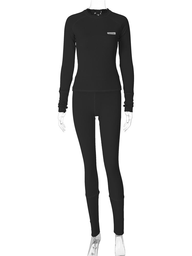 Slim-Fit Ribbed Two-Piece Legging Set with Thumbholes