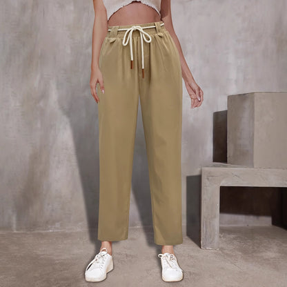 Relaxed Fit High-Waist Trousers with Drawstring