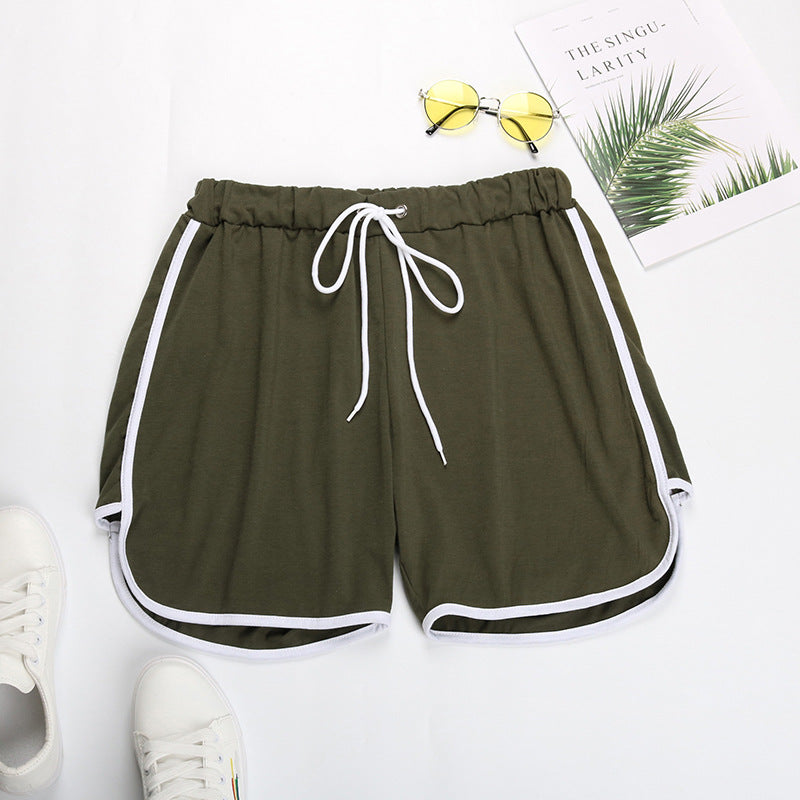 Loose High-Waist Shorts with Dolphin Hem and Contrast Piping